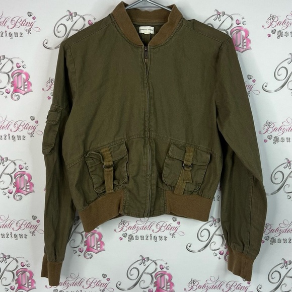 effeti moda Jackets & Blazers - Effetti Moda coat zip up brown green Olive Bomber Jacket pockets cargo